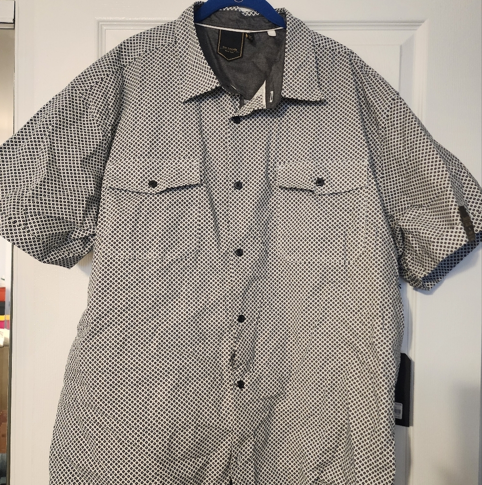 Mens Big&Tall Six Lincoln 3xl white and black short sleeve casual dress shirt